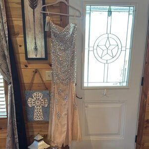 Jovani beaded & sequined dress Nude/Silver